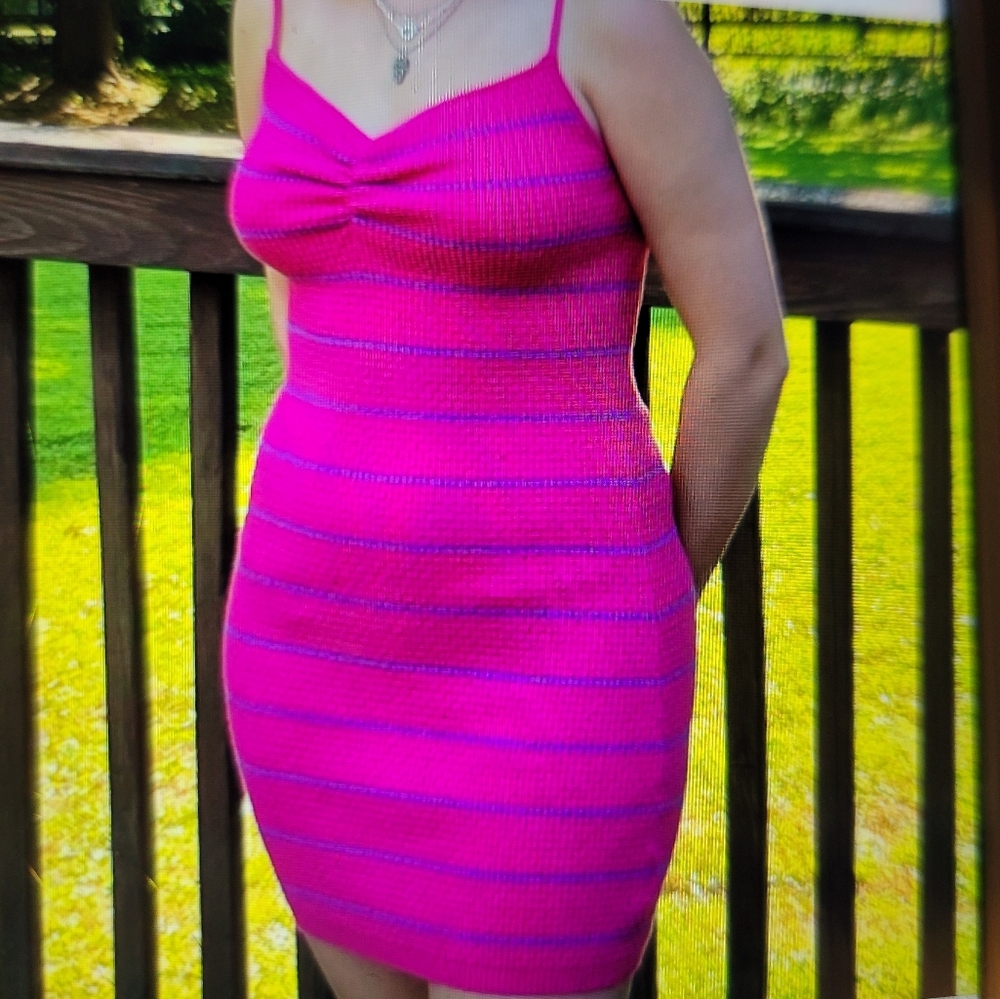 GLASSONS Fuchsia / Violet Striped Mini  Dress Size S